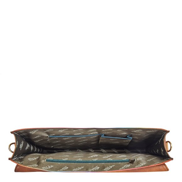 Women Hand-Painted Abstract Artwork Leather Briefcase Crossbody Bag – Laptop Bag - Picture 5 of 6